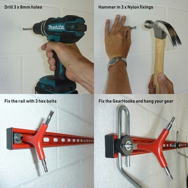 GearHooks Bike wall rack for 3, 4 or 5 bikes - adaptable vertical bike storage