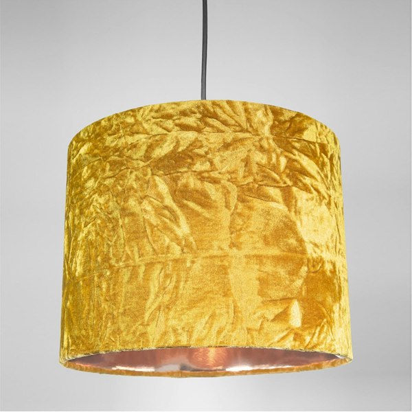 Modern Ochre Crushed Velvet 8" Table/Pendant Lampshade with Shiny Copper Inner Image 2