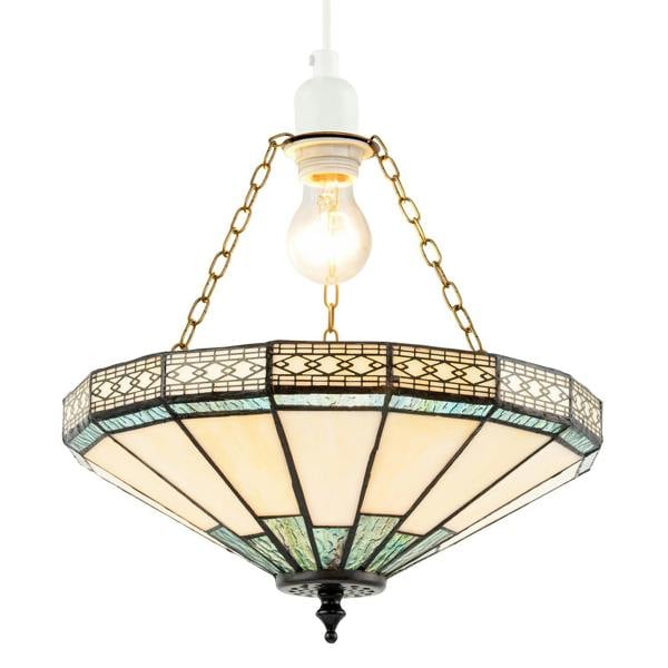 1920s Vintage Tiffany Pendant Light Shade with Emerald Green Glass Image 1
