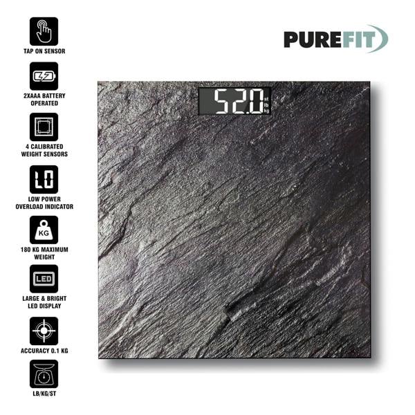 Purefit Digital Bathroom Scale for Measuring Body Weight - Smart Scale with LED Display - Battery Included LB/KG/ST Max Weight 180KG