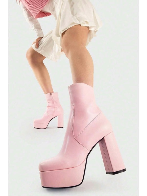 Lamoda Making Moves Platform Ankle Boots Pink PU, Stylish Platform Boots