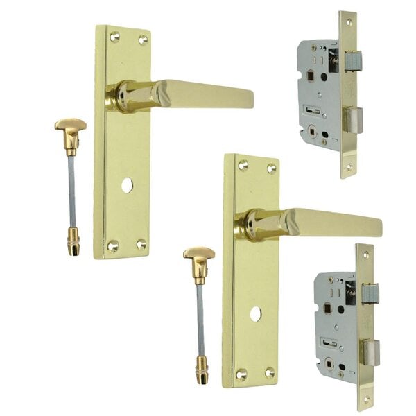 EDH Door Hardware Victorian Straight Brass Bathroom Door Handles – Interior Lock Handle 2 Pairs +