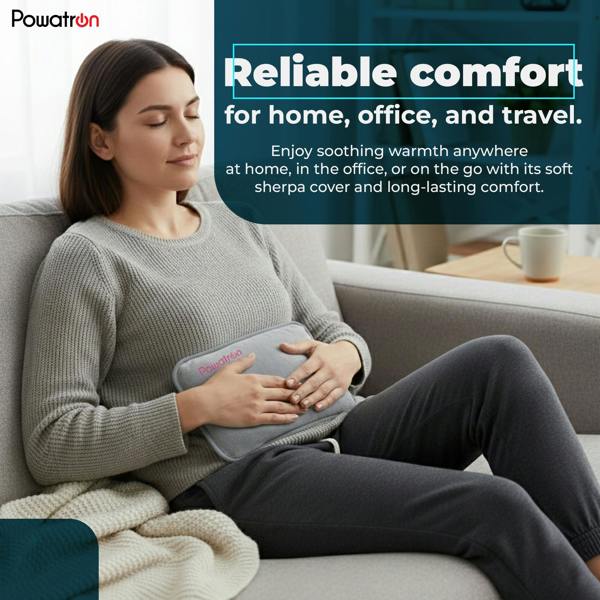 Powatron Rechargeable Electric Hot Water Bottle - Soft & Cosy Hand Body Warmer, Massaging Heat Pad, Over-Heat Protection