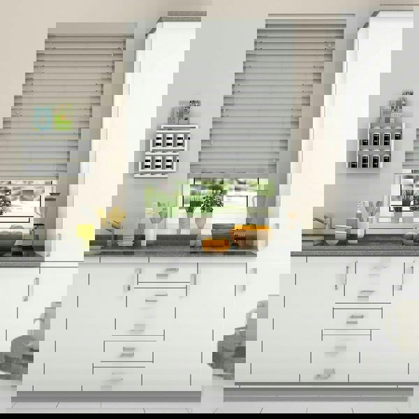 NewEdgeBlinds Dove Grey Smooth Finish Faux Wood Venetian Blinds with Strings  (130cm drop)