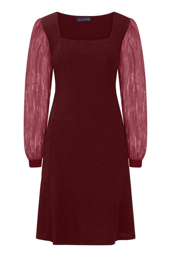 HotSquash Square Neck Jersey Dress with Chiffon