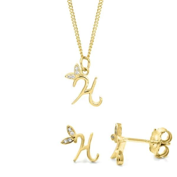 Say It With Dainty Winged Initial Bundle - Yellow Gold