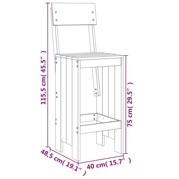 Berkfield Bar Stools 2 pcs Grey 40x48.5x115.5 cm Solid Wood Pine