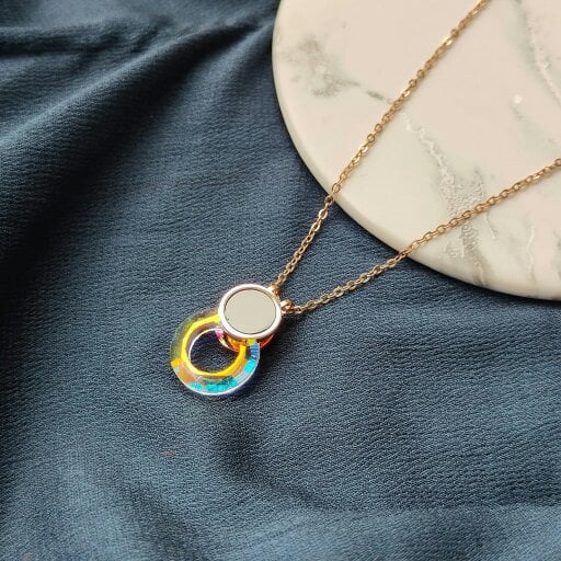 The Colourful Aura White Enamel Round Colourful Disc Gold Brass Pendant Necklace