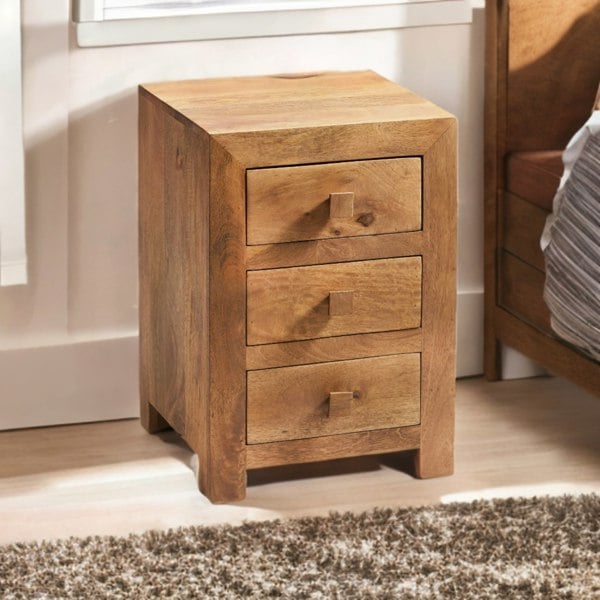 IH Design Kaylin Light Mango 3 Drawer Bedside Cabinet