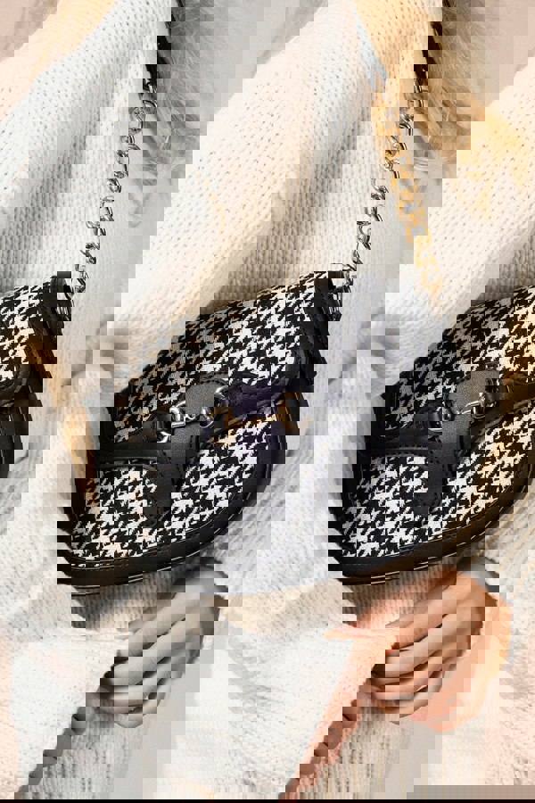 SVNX Houndstooth Shoulder Bag in Black & White