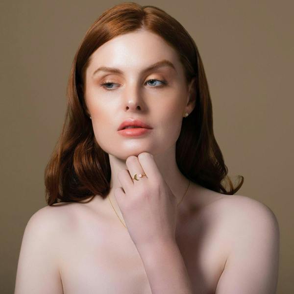 Gold Ring with a Created Pink Opal - namana.london