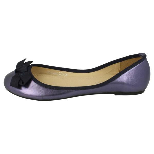 Spot On Ladies Spot On Flat Ballerina Ribbon Bow Vamp Shoe