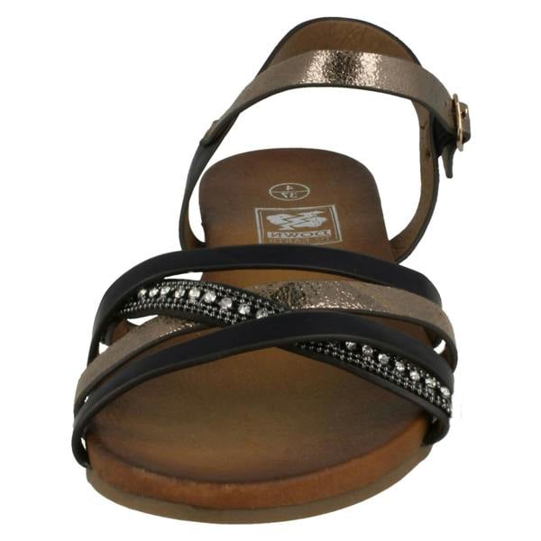 Down to Earth Ladies Down To Earth Flat X Strap Beaded Vamp Sandals