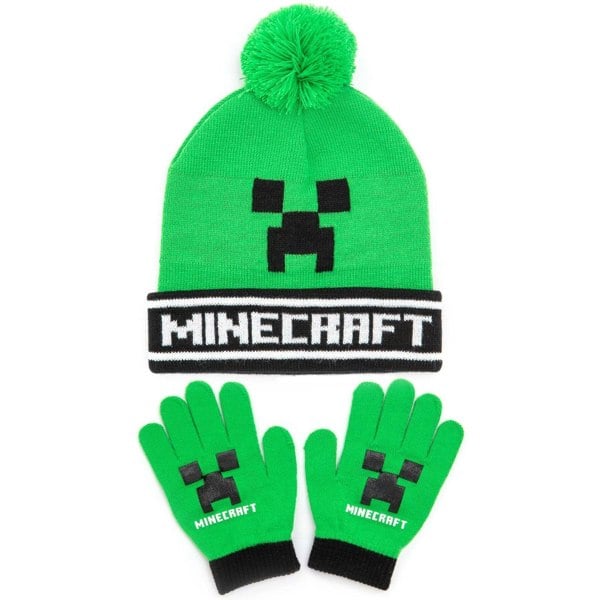 Minecraft Creeper Hat And Gloves Set - Green/Black