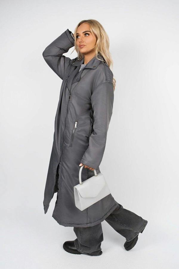 Yvette Longline Padded Coat With Side Pockets - Grey
