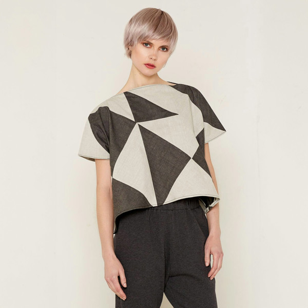 Bo Carter Rhea Top - Grey and Beige