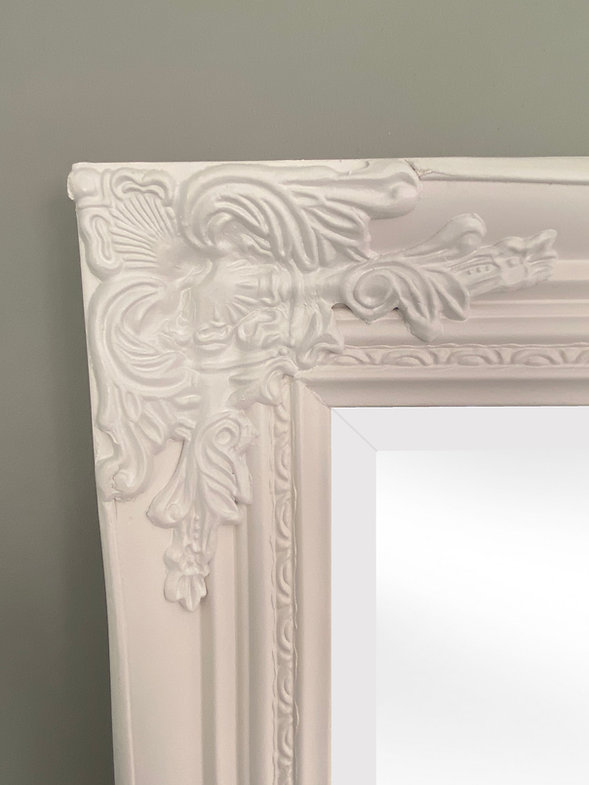 Downton Interiors Antique Style Plain White Tall Ornate Dressing Wall Mirror with Bevelled Glass 142cm