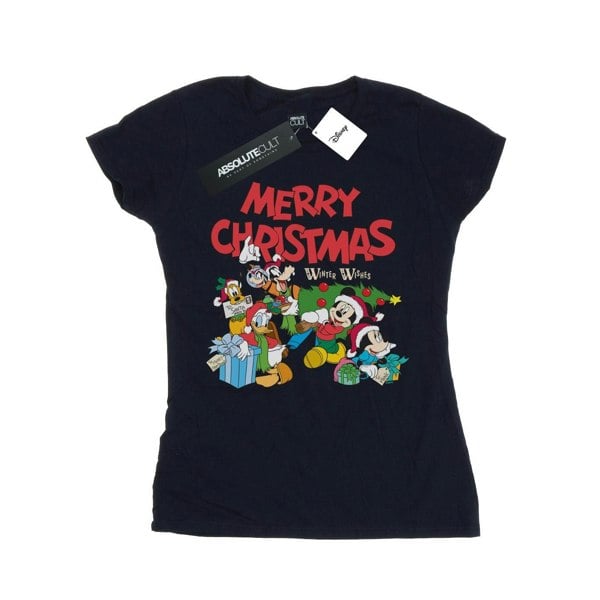 Disney Womens/Ladies Mickey And Friends Winter Wishes Cotton T-Shirt - Navy Blue