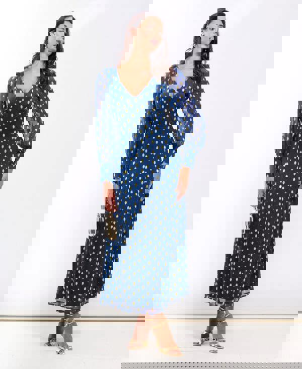 Needs No Label Dark Blue Long Sleeve Plunge Midaxi Dress