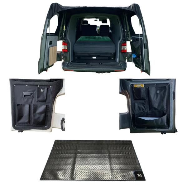 OLPRO VW T5/T6 Barn Door Bundle - Barn Door Campervan Canopy, 2x Rear Barn Door Storage Organisers, Tunnel Mat