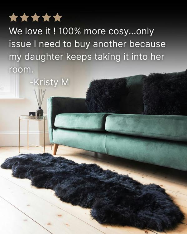 Black Double Long Wool Sheepskin Rug in living room