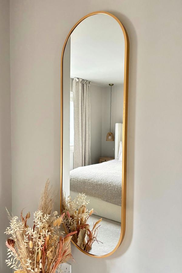 Downton Interiors Gold Modern Tall Metal Frame Oval Wall Mirror - 120cm