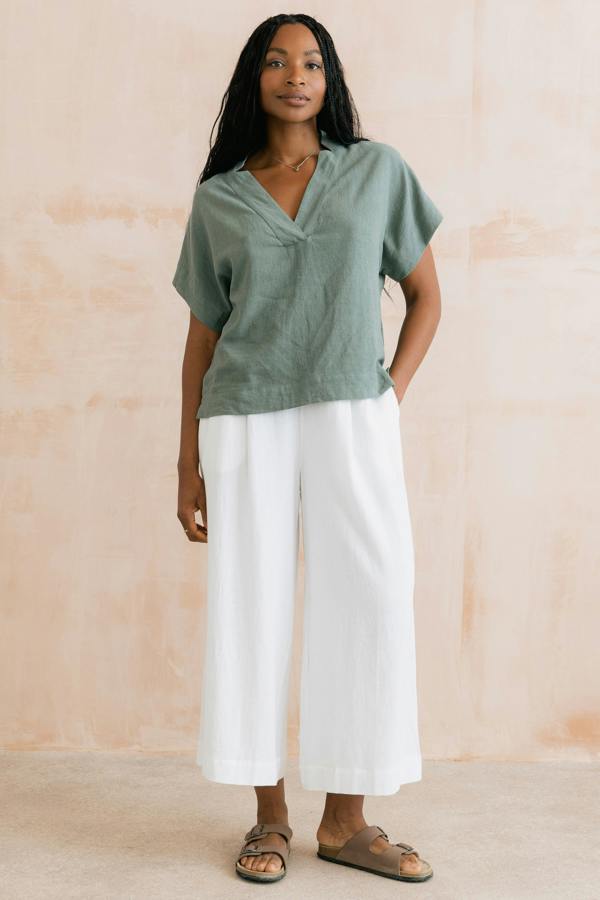 Lily & Me Summer Wide Leg Linen Blend Culottes White