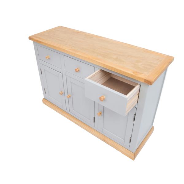 Cabinet Bits Bomporto Light Grey 3 Drawer 3 Door Sideboard Wood Knob