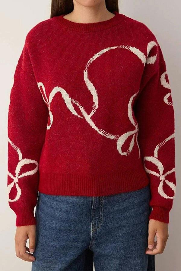 WOVCOR Christmas Themed Soft Textured Patterned Knit Sweater