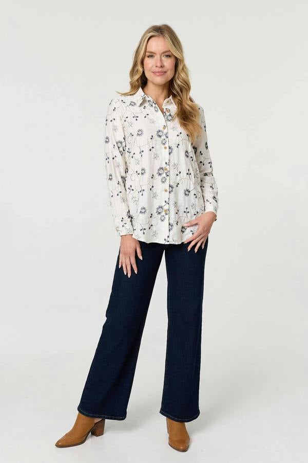 White | Embroidered Detail Long Sleeve Shirt