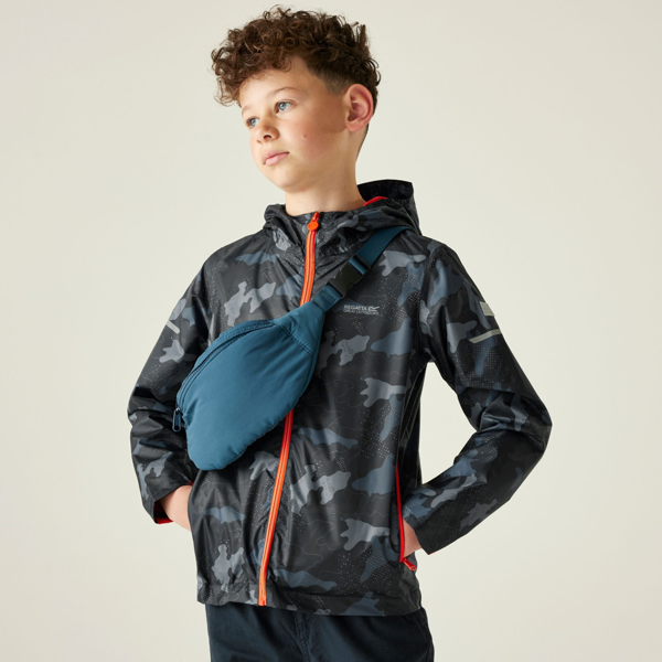 Regatta Kids Lever II Camo Waterproof Jacket - Navy/Tangerine Tango