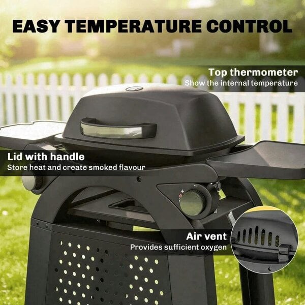 Bobobiy 2 Burner Gas Grill with 2 Side Tables, 3.8 KW Barbecue Grill with Cast Iron Grates, 2-in-1 Tabletop BBQ with Wheels