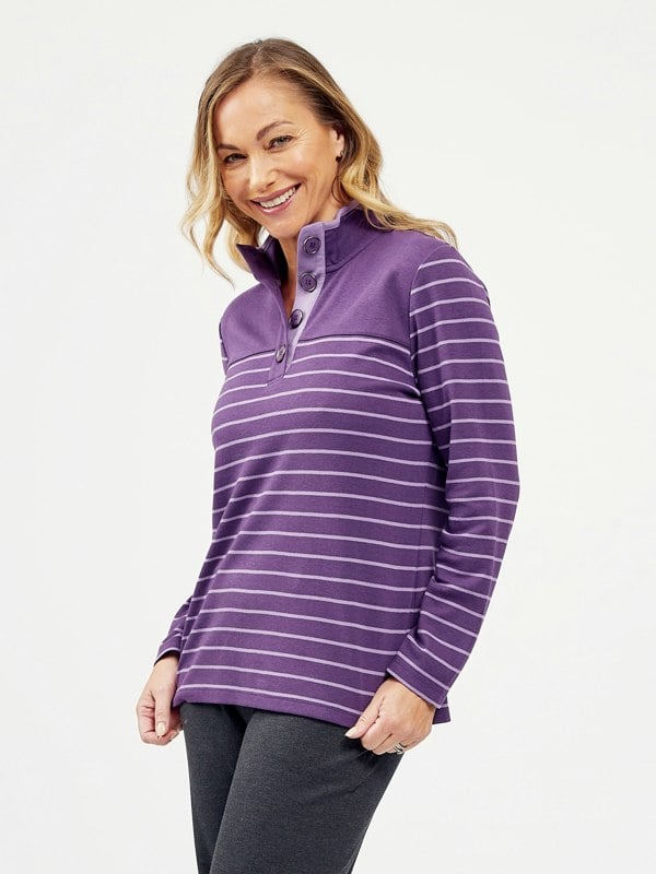 PennyPlain Striped Funnel Neck Top - Mulberry