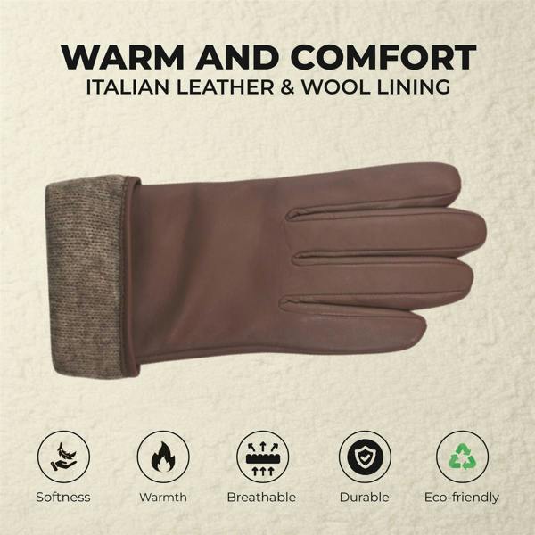 Infinity Leather Womens Italian Leather Winter Buckle Soft Wool Lining Gloves - L-GLV-601