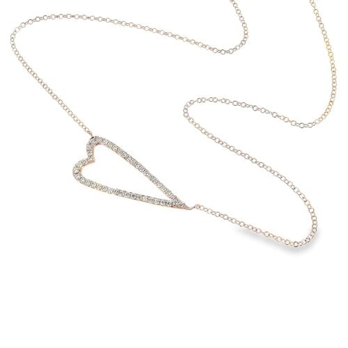 Reeves & Reeves 14K Solid Gold and Diamond Open Heart Necklace