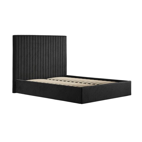 Wyld Haus Dublin Black Upholstered 4ft6 Double Ottoman Bed Tall Ribbed Headboard