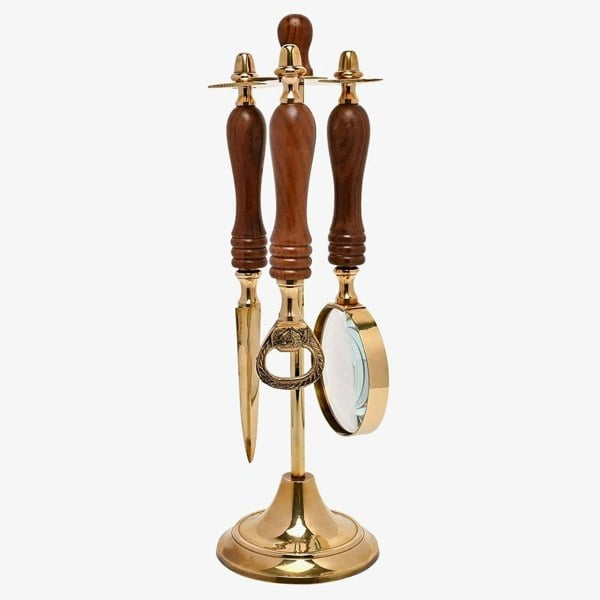 T. H. Baker Harvey Makin Magnifying Glass Letter Opener And Bottle Opener Stand Gift Set HM2434