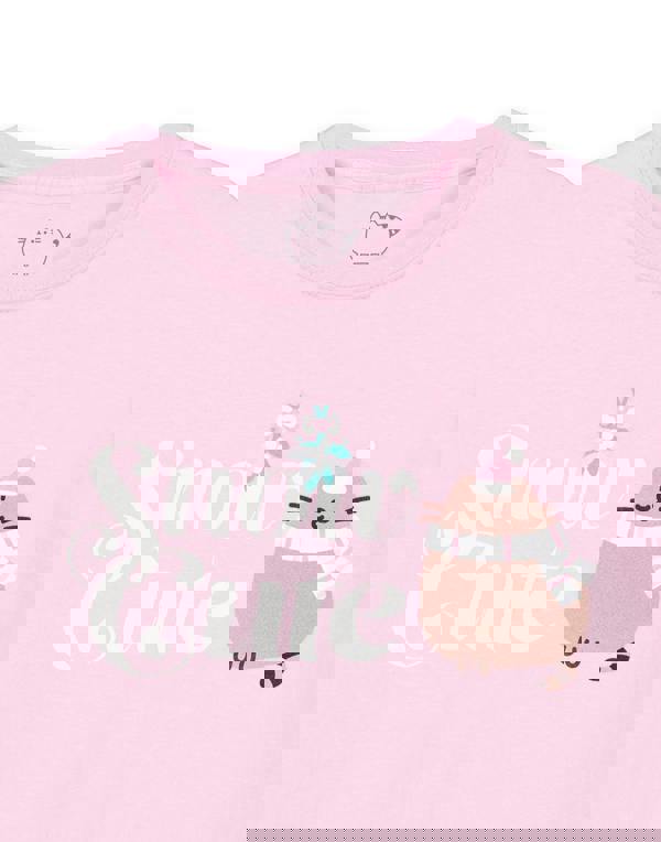 Pusheen Girls Pink Snow Cute Short Sleeved T-Shirt