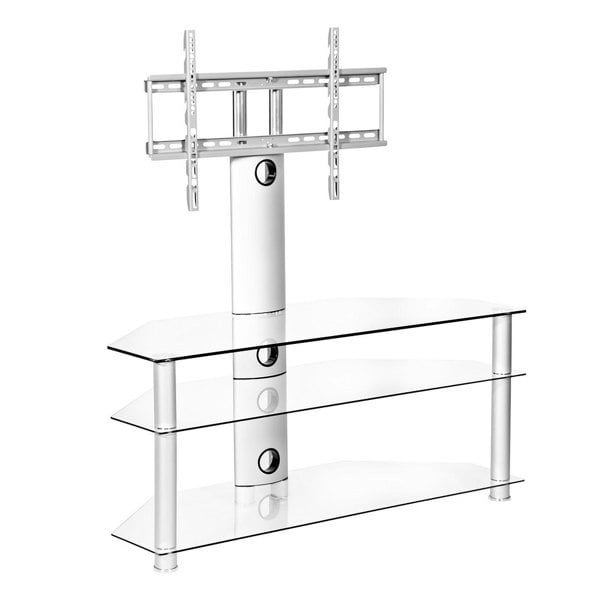 MMT Furniture Designs Clear Glass TV Stand with Mount Swivel Bracket for 32-65 inch TV's