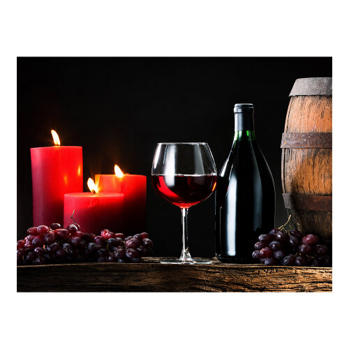 Barrel, Wine and Candles Christmas Canvas Print with LED Lights, 3 Flickering Candle Effects, 40 x 30 cm