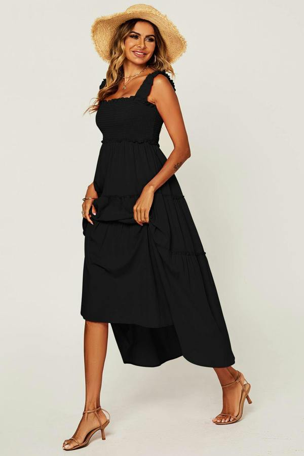 FS Collection Hem Detail Tiered Maxi Dress In Black