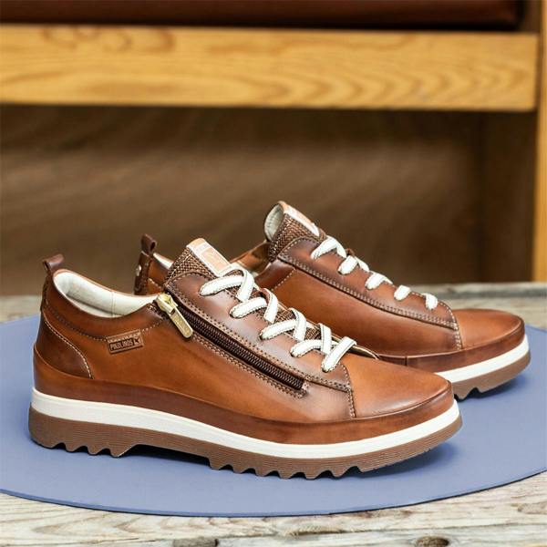 Pikolinos Women’s Brandy Brown Leather Laces & Zipper Trainers - Vigo