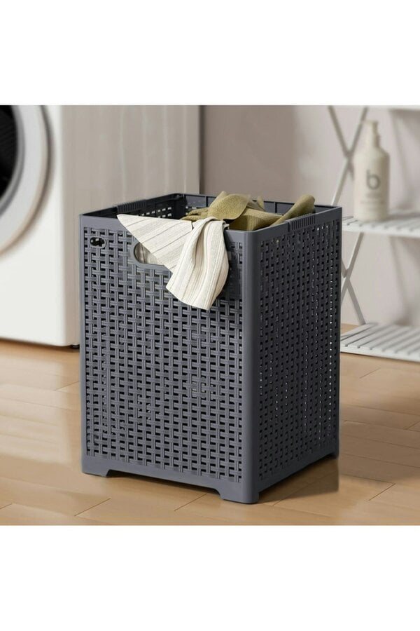 Living and Home Japanese Style Foldable Laundry Basket with Hollow Plastic Design