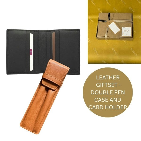 Love EMVY Leather Gift Set – Card Holder and Double Pen Case
