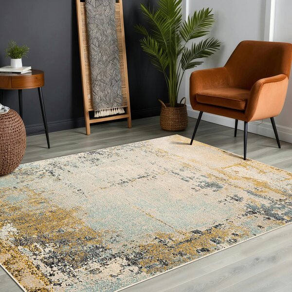 Livabliss City CIT2378 Abstract Yellow Grey Blue Modern Marble Rug
