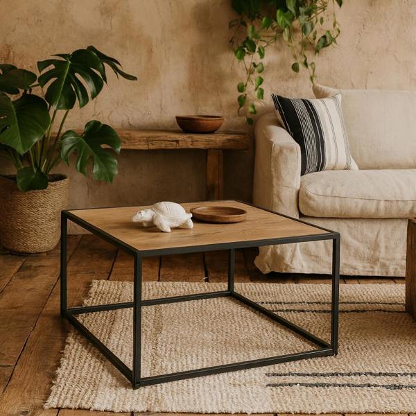 Wyld Haus El Paso Black Metal and Wild Oak Veneer Coffee Table