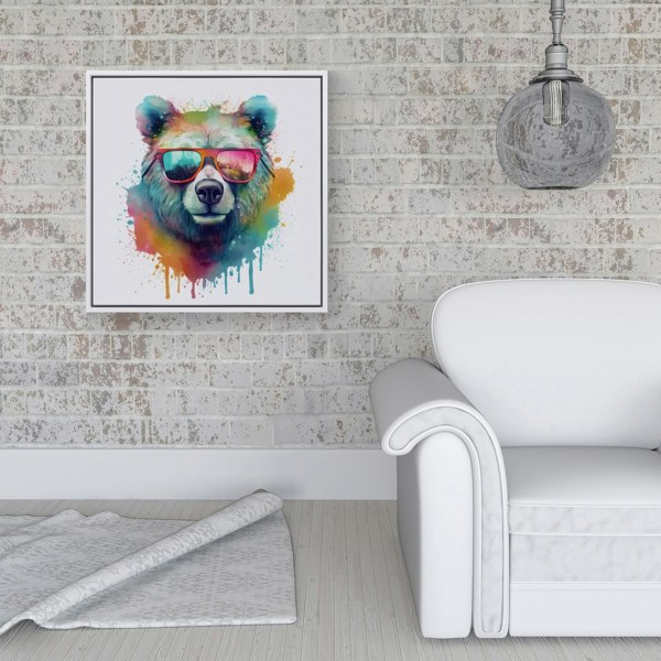 Warren Reed Splash Art Colourful Bear In Glasses Framed Canvas