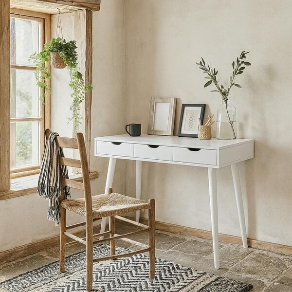 Wyld Haus Dresden White Wooden Office Desk 3 Drawers