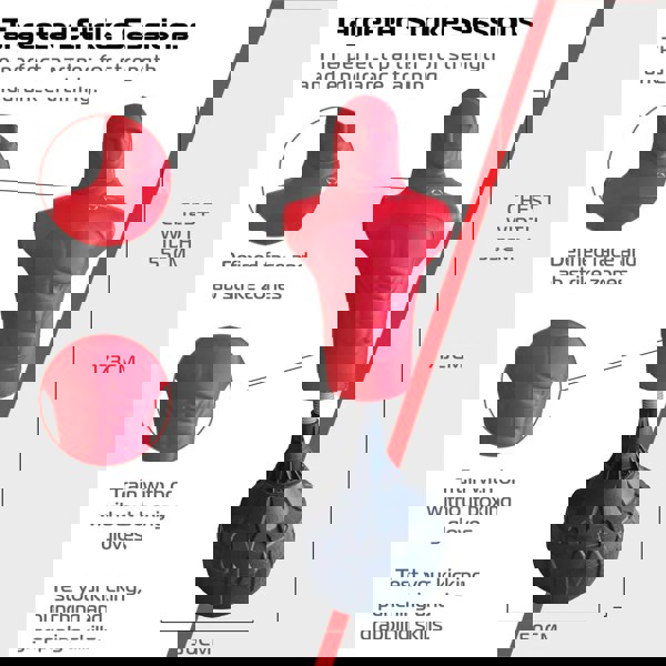 Medium free-standing boxing dummy with defined face and abs, red color, adjustable height, ideal for strength and endurance training