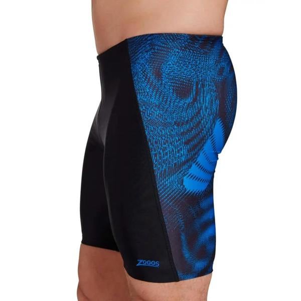 Zoggs Web Cruise Mid swim jammer in black and blue with abstract design
